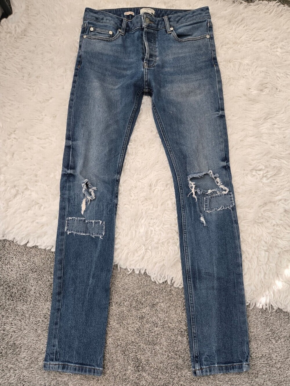Topman distressed stretch skinny jeans button fly. Size 30.